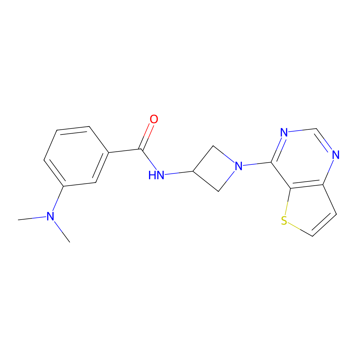3-(dimethylamino)-N-(1-{thieno[3,2-d]pyrimidin-4-yl}azetidin-3-yl)benzamide molecular structure, CAS 2380085-15-2