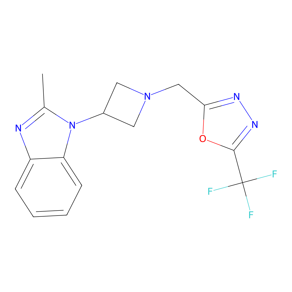 2-methyl-1-(1-{[5-(trifluoromethyl)-1,3,4-oxadiazol-2-yl]methyl}azetidin-3-yl)-1H-1,3-benzodiazole molecular structure, CAS 2380085-20-9