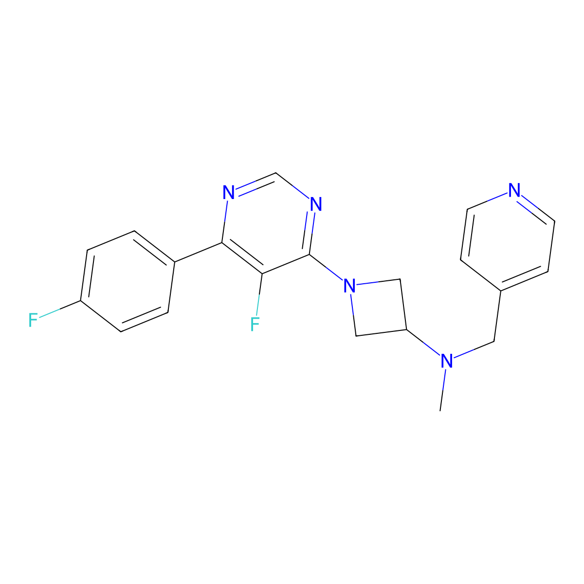 1-[5-fluoro-6-(4-fluorophenyl)pyrimidin-4-yl]-N-methyl-N-[(pyridin-4-yl)methyl]azetidin-3-amine molecular structure, CAS 2380085-28-7