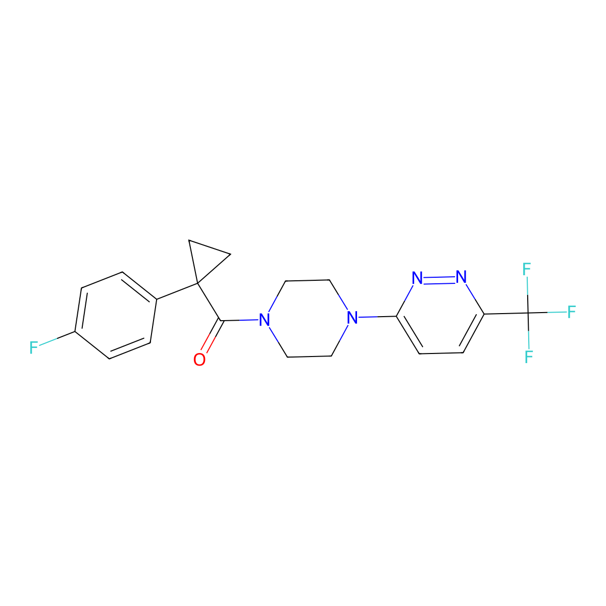 3-{4-[1-(4-Fluorophenyl)cyclopropanecarbonyl]piperazin-1-yl}-6-(trifluoromethyl)pyridazine molecular structure, CAS 2380085-32-3