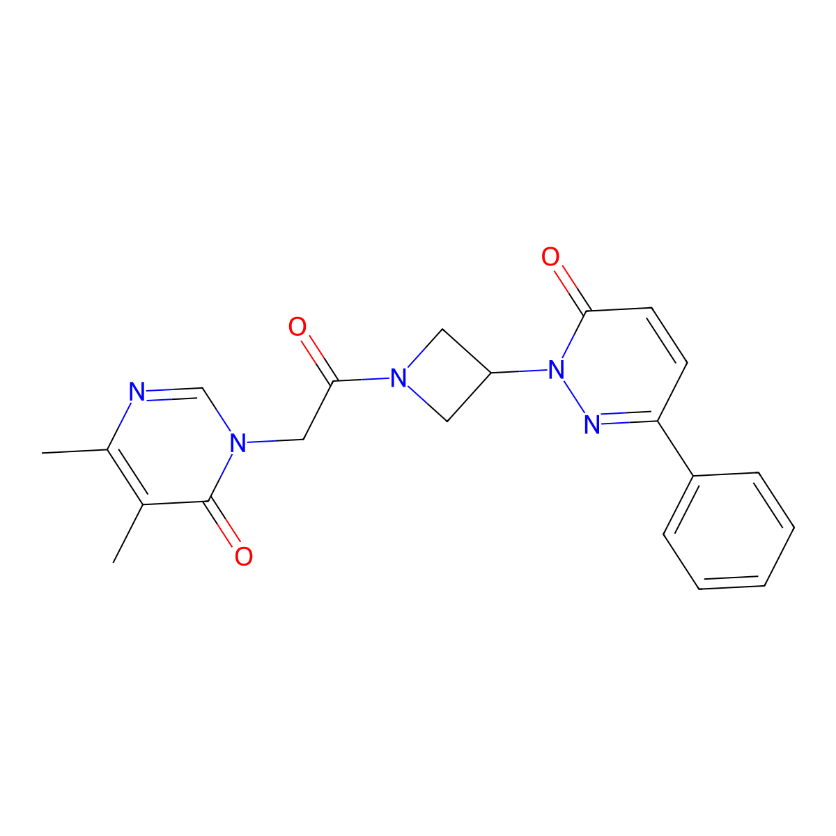 2-{1-[2-(4,5-Dimethyl-6-oxo-1,6-dihydropyrimidin-1-yl)acetyl]azetidin-3-yl}-6-phenyl-2,3-dihydropyridazin-3-one molecular structure, CAS 2380085-34-5