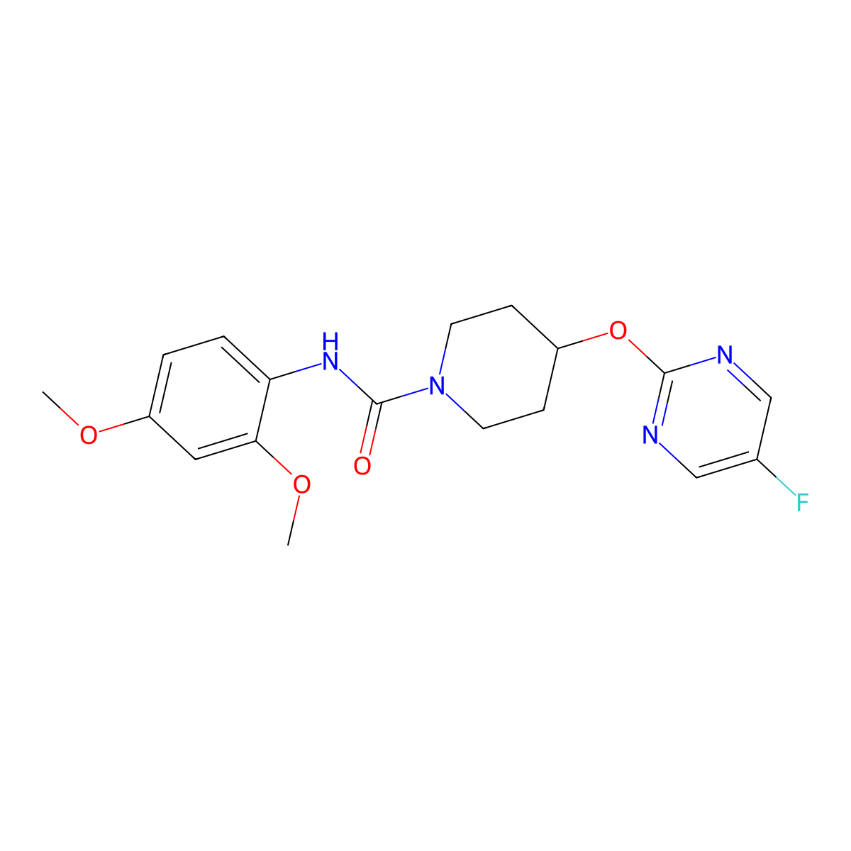 N-(2,4-dimethoxyphenyl)-4-[(5-fluoropyrimidin-2-yl)oxy]piperidine-1-carboxamide molecular structure, CAS 2380085-35-6