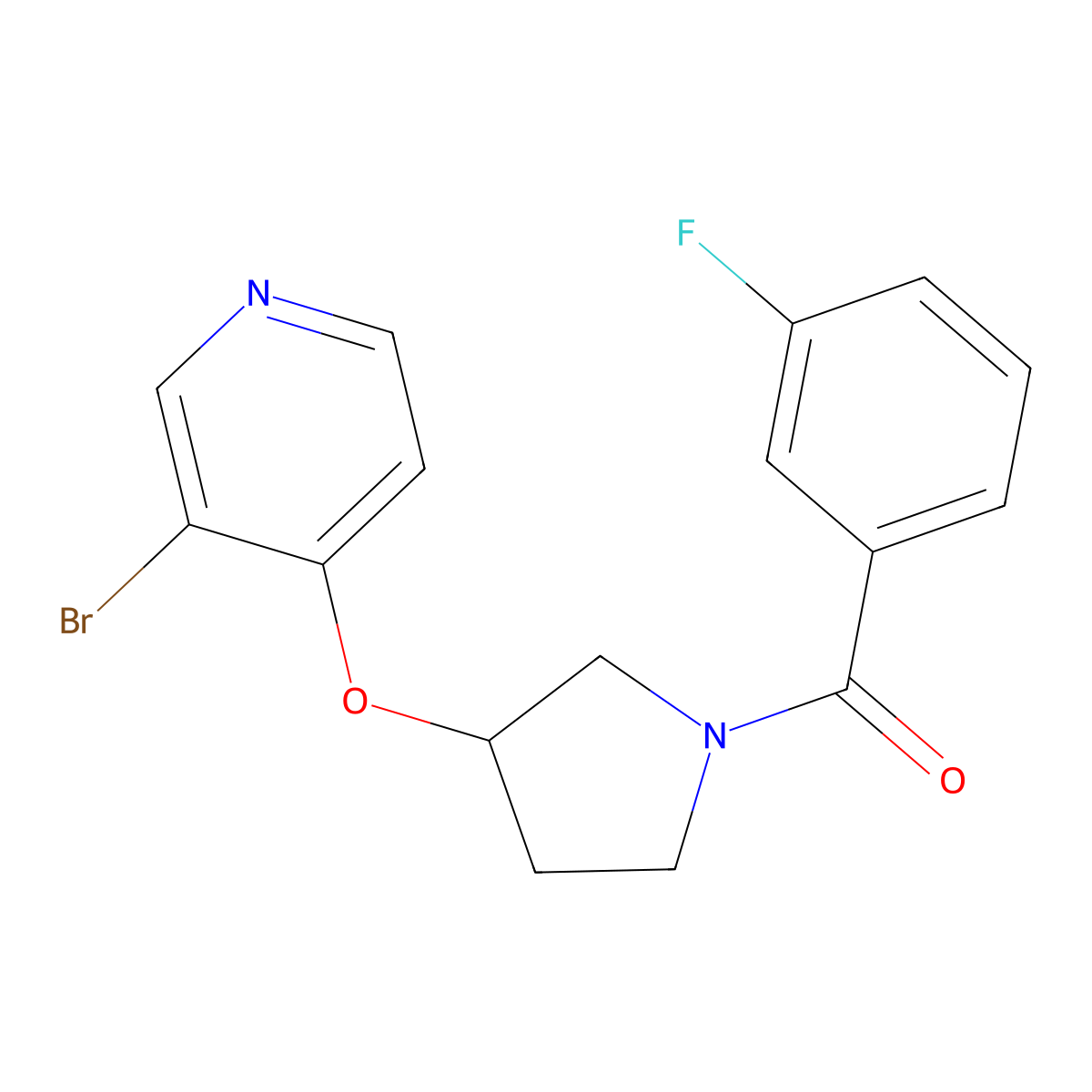 3-Bromo-4-{[1-(3-fluorobenzoyl)pyrrolidin-3-yl]oxy}pyridine molecular structure, CAS 2380085-38-9