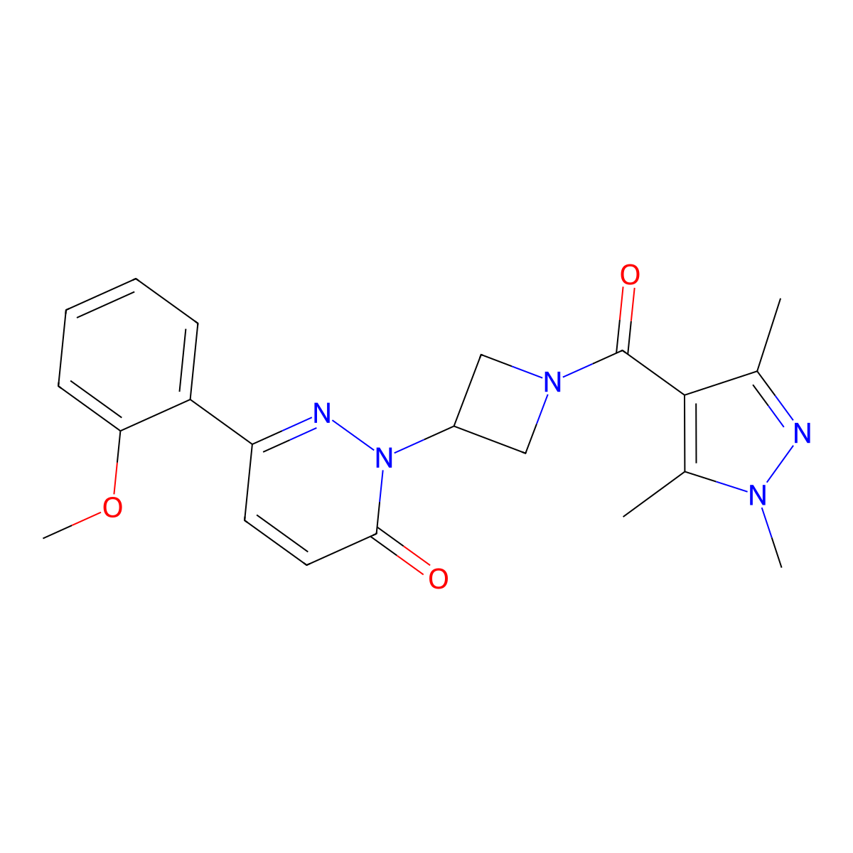 6-(2-methoxyphenyl)-2-[1-(1,3,5-trimethyl-1H-pyrazole-4-carbonyl)azetidin-3-yl]-2,3-dihydropyridazin-3-one molecular structure, CAS 2380085-39-0