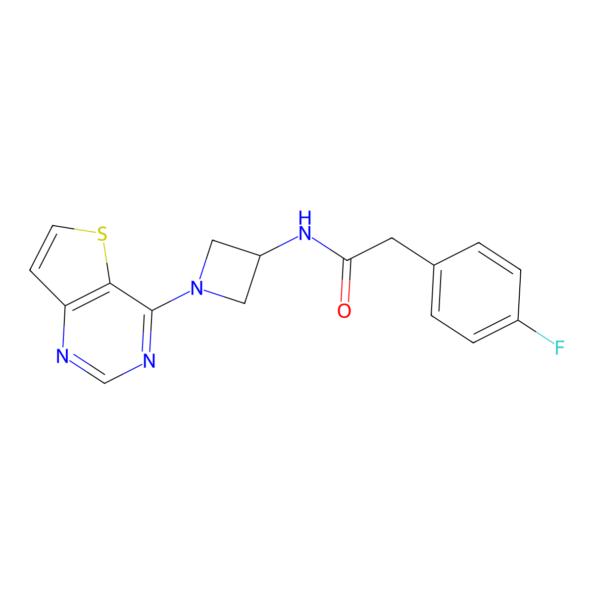 2-(4-fluorophenyl)-N-(1-{thieno[3,2-d]pyrimidin-4-yl}azetidin-3-yl)acetamide molecular structure, CAS 2380085-43-6