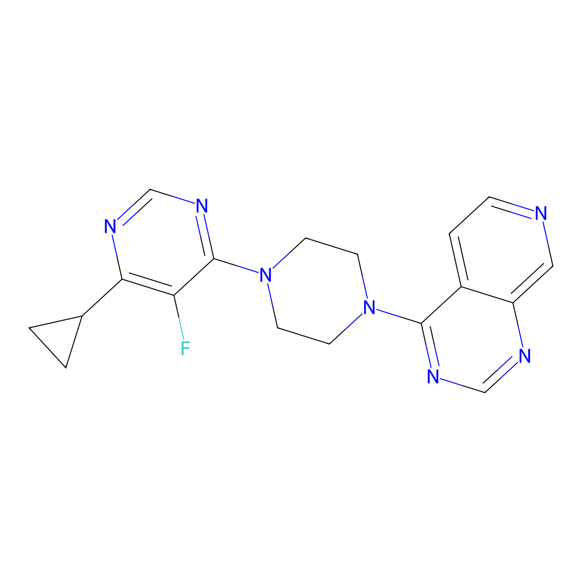 4-Cyclopropyl-5-fluoro-6-(4-{pyrido[3,4-d]pyrimidin-4-yl}piperazin-1-yl)pyrimidine molecular structure, CAS 2380085-45-8