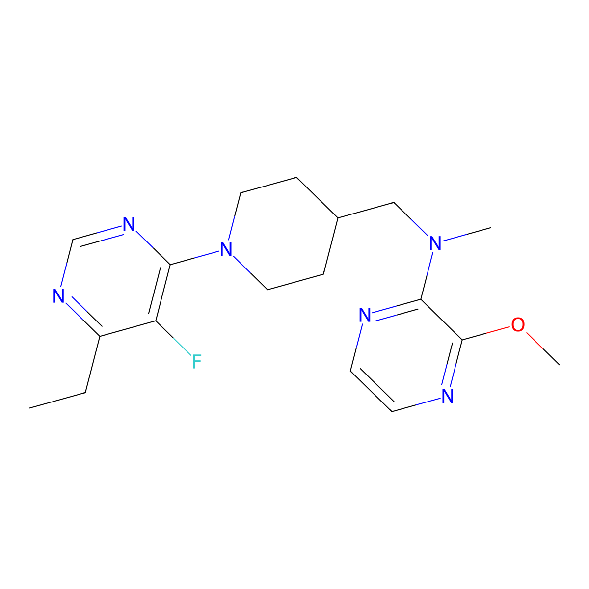 N-{[1-(6-ethyl-5-fluoropyrimidin-4-yl)piperidin-4-yl]methyl}-3-methoxy-N-methylpyrazin-2-amine molecular structure, CAS 2380085-55-0