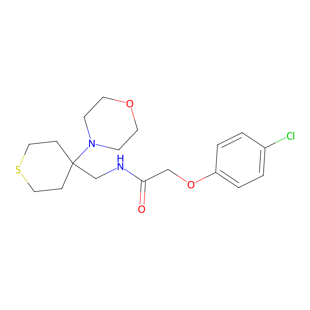 2-(4-chlorophenoxy)-N-{[4-(morpholin-4-yl)thian-4-yl]methyl}acetamide molecular structure, CAS 2380085-61-8