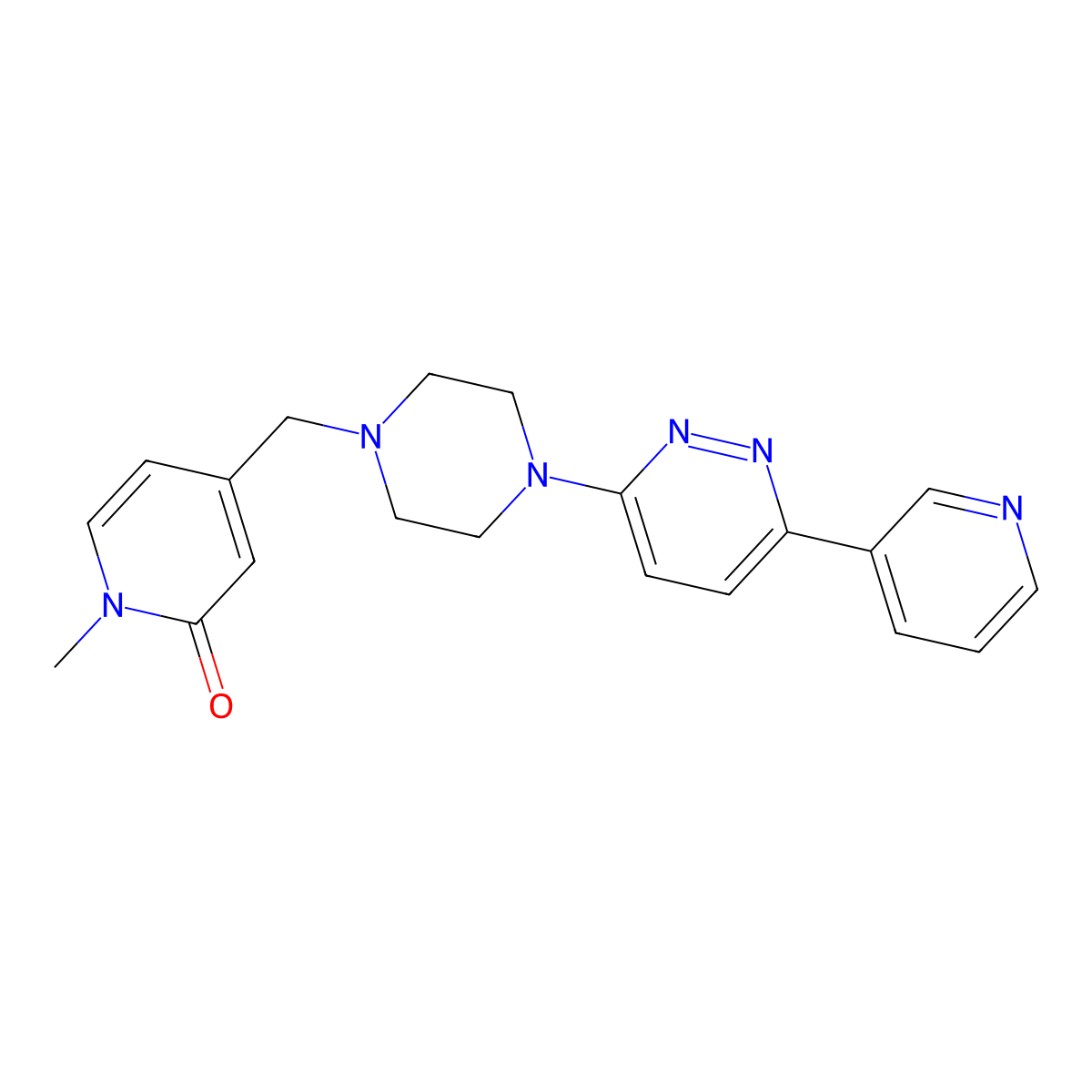 1-Methyl-4-({4-[6-(pyridin-3-yl)pyridazin-3-yl]piperazin-1-yl}methyl)-1,2-dihydropyridin-2-one molecular structure, CAS 2380085-64-1