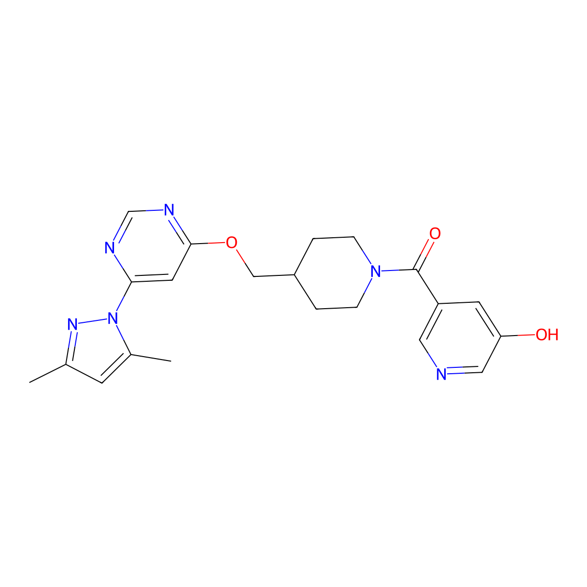 5-[4-({[6-(3,5-dimethyl-1H-pyrazol-1-yl)pyrimidin-4-yl]oxy}methyl)piperidine-1-carbonyl]pyridin-3-ol molecular structure, CAS 2380085-65-2