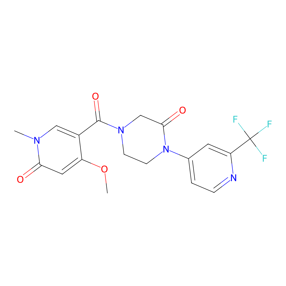 4-(4-Methoxy-1-methyl-6-oxo-1,6-dihydropyridine-3-carbonyl)-1-[2-(trifluoromethyl)pyridin-4-yl]piperazin-2-one molecular structure, CAS 2380085-71-0