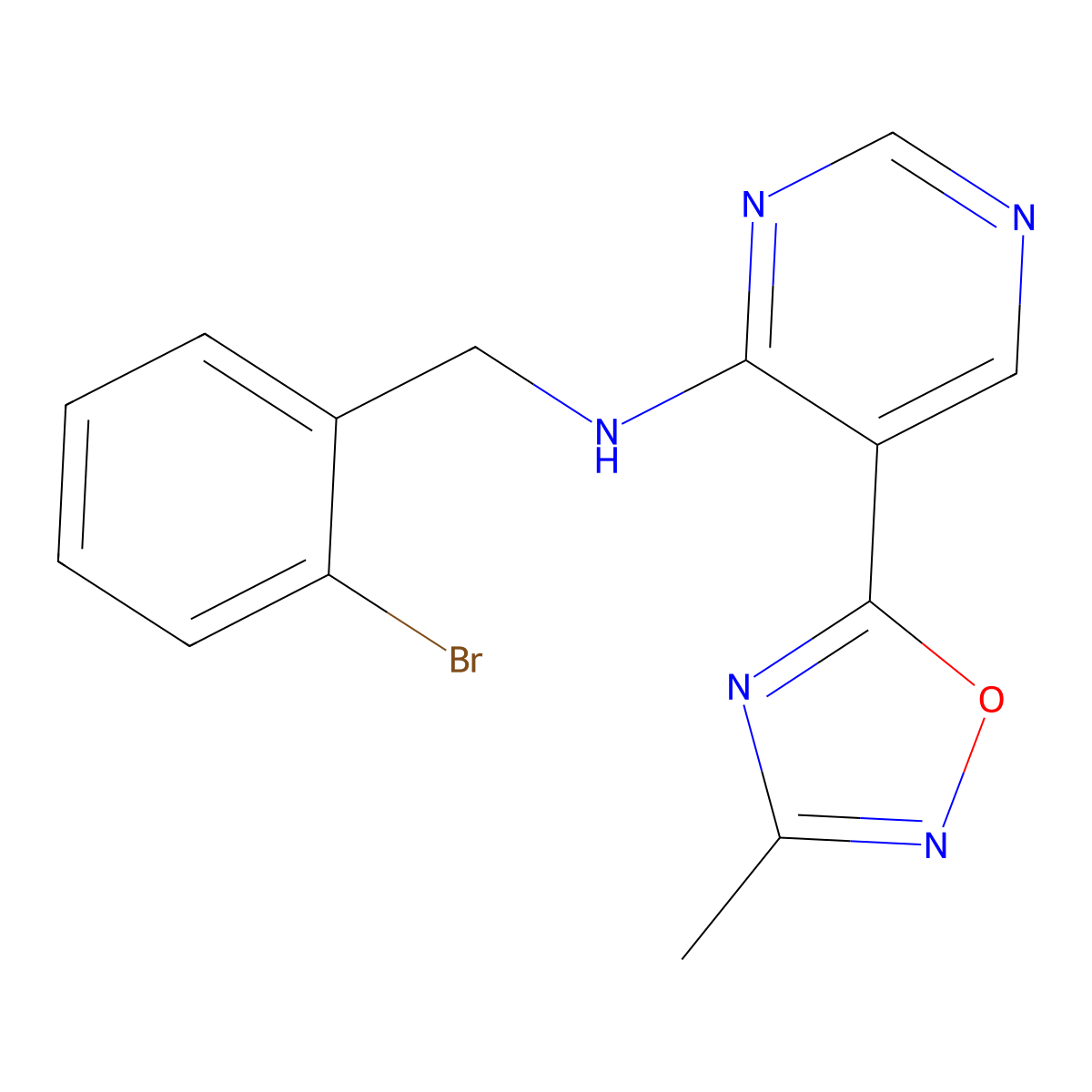 N-[(2-Bromophenyl)methyl]-5-(3-methyl-1,2,4-oxadiazol-5-yl)pyrimidin-4-amine molecular structure, CAS 2380085-82-3