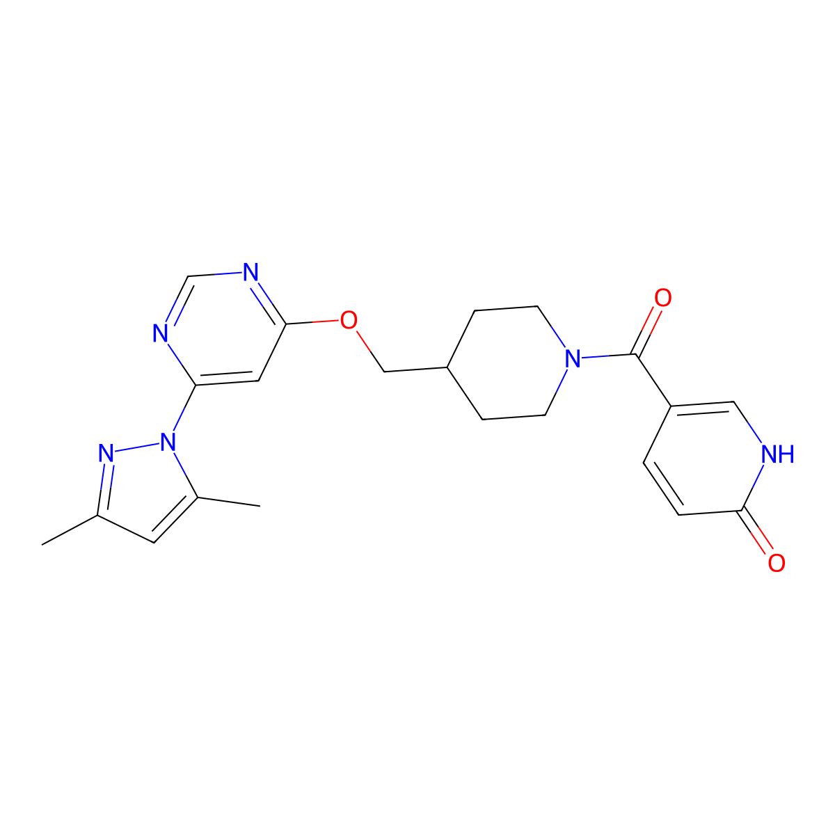 5-[4-({[6-(3,5-dimethyl-1H-pyrazol-1-yl)pyrimidin-4-yl]oxy}methyl)piperidine-1-carbonyl]-1,2-dihydropyridin-2-one molecular structure, CAS 2380085-84-5