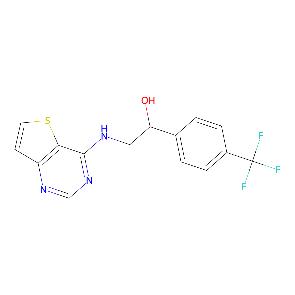 2-({Thieno[3,2-d]pyrimidin-4-yl}amino)-1-[4-(trifluoromethyl)phenyl]ethan-1-ol molecular structure, CAS 2380085-91-4