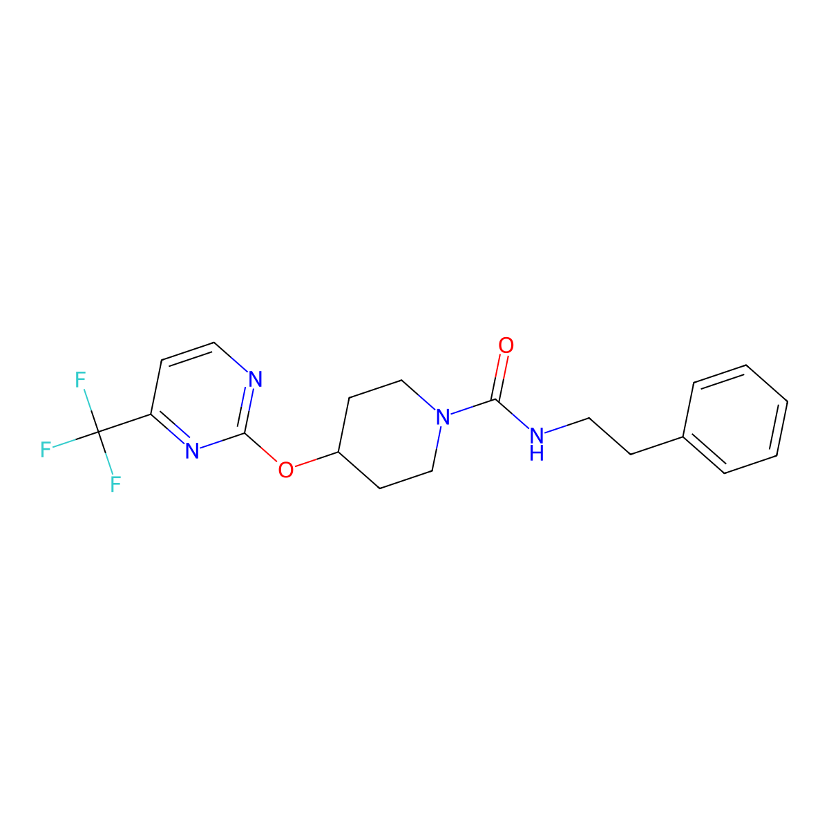 N-(2-phenylethyl)-4-{[4-(trifluoromethyl)pyrimidin-2-yl]oxy}piperidine-1-carboxamide molecular structure, CAS 2380085-93-6