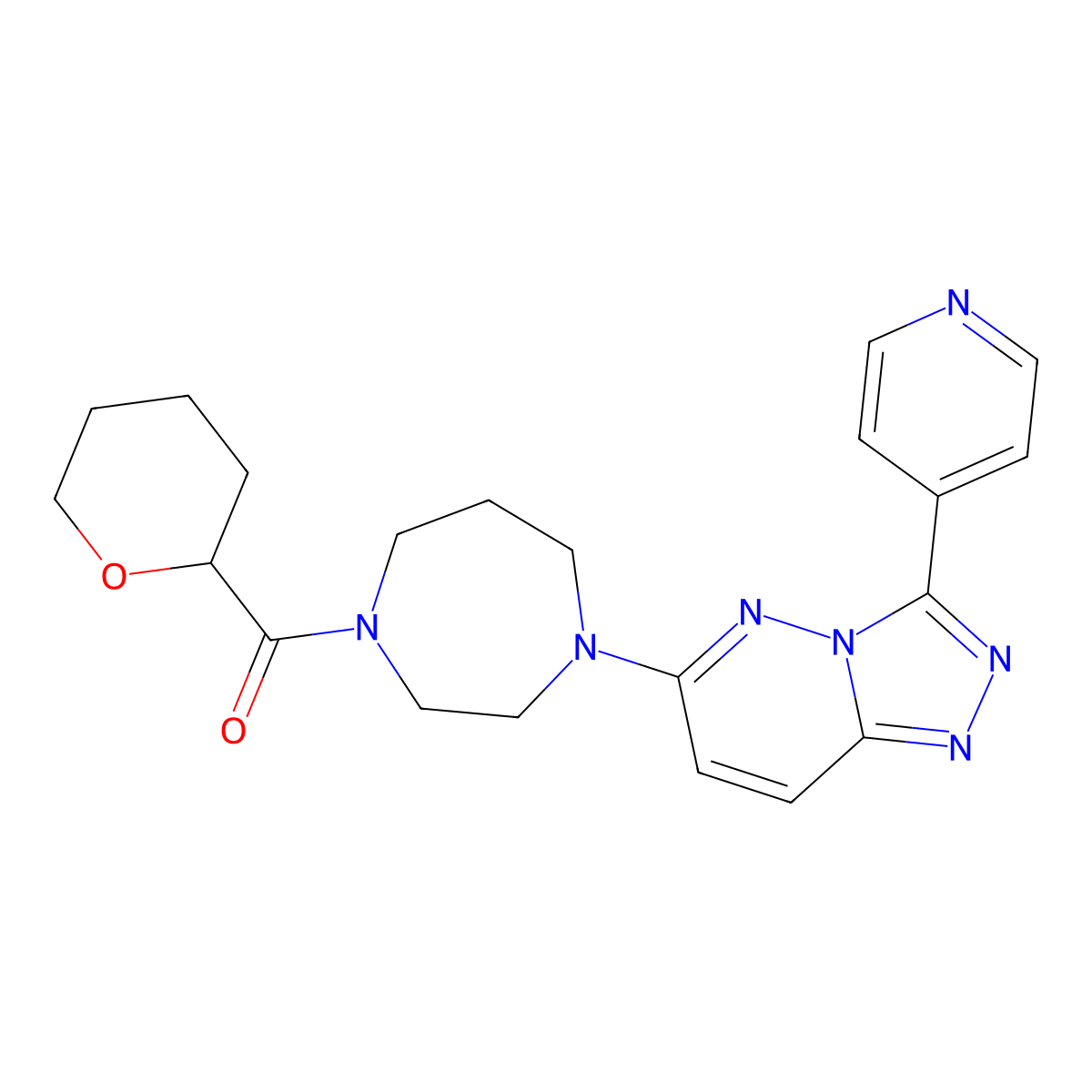 1-(Oxane-2-carbonyl)-4-[3-(pyridin-4-yl)-[1,2,4]triazolo[4,3-b]pyridazin-6-yl]-1,4-diazepane molecular structure, CAS 2380085-96-9
