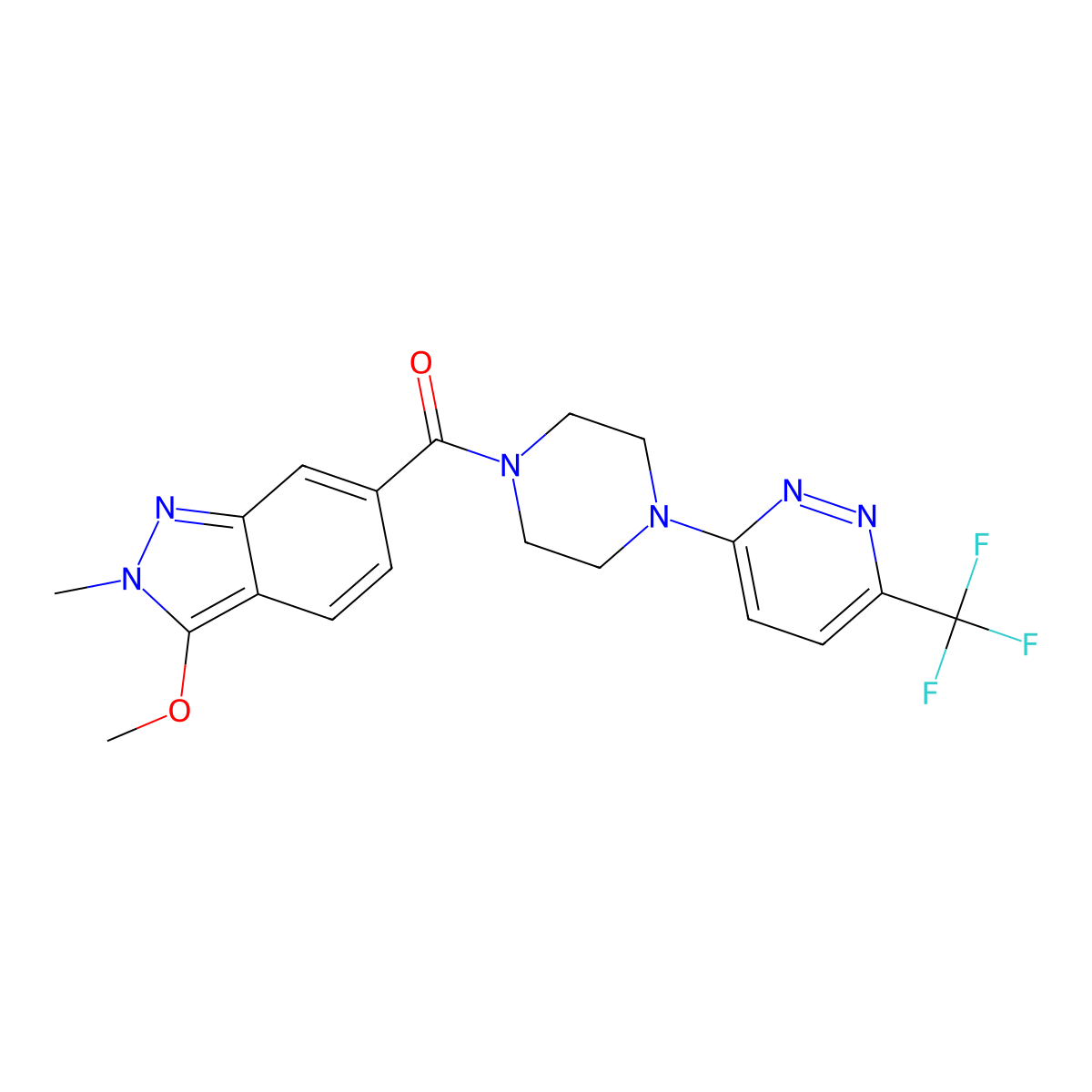 3-methoxy-2-methyl-6-{4-[6-(trifluoromethyl)pyridazin-3-yl]piperazine-1-carbonyl}-2H-indazole molecular structure, CAS 2380085-98-1