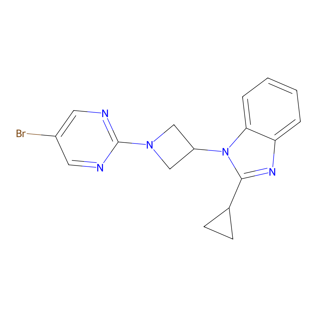 1-[1-(5-bromopyrimidin-2-yl)azetidin-3-yl]-2-cyclopropyl-1H-1,3-benzodiazole molecular structure, CAS 2380085-99-2