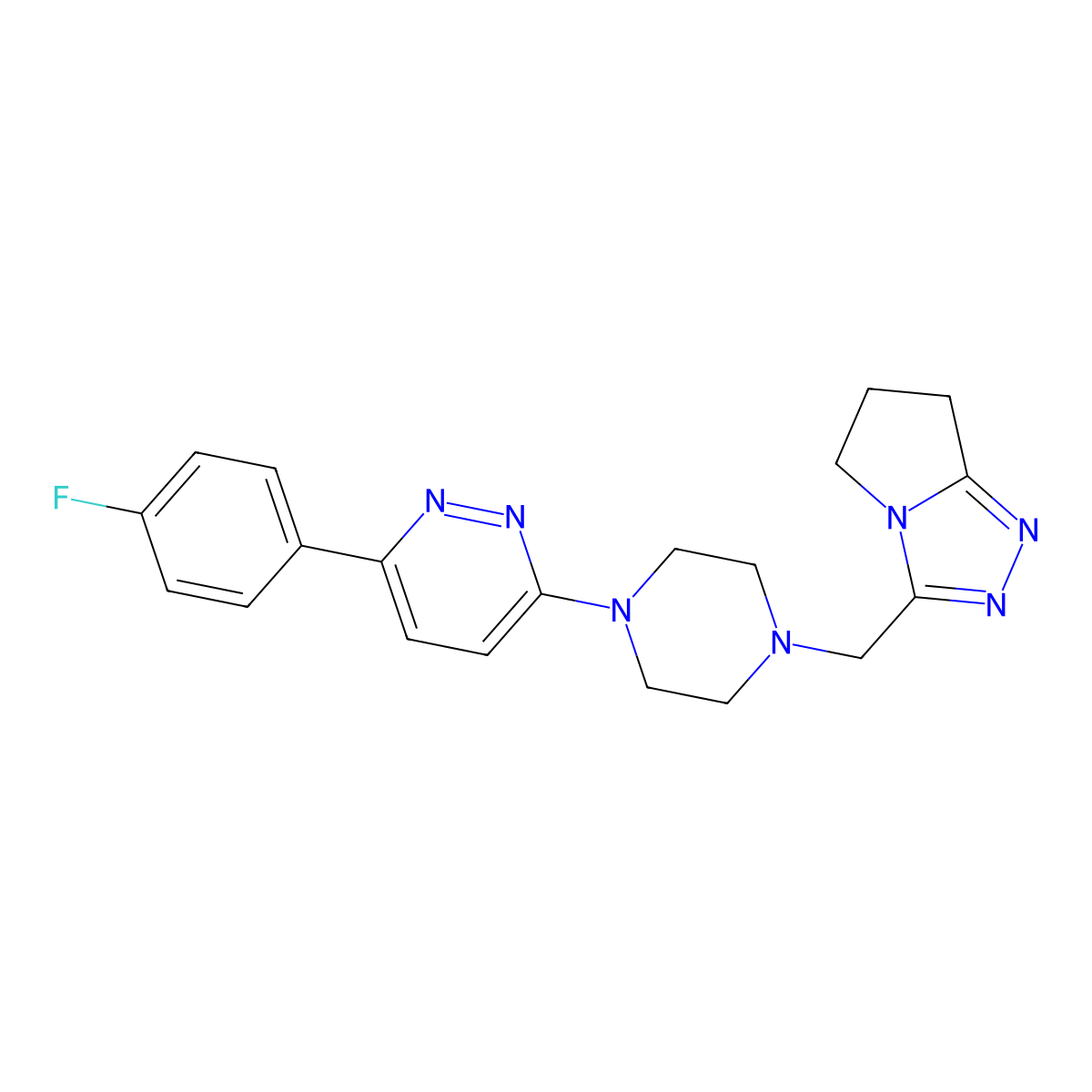 3-(4-fluorophenyl)-6-[4-({5H,6H,7H-pyrrolo[2,1-c][1,2,4]triazol-3-yl}methyl)piperazin-1-yl]pyridazine molecular structure, CAS 2380086-00-8