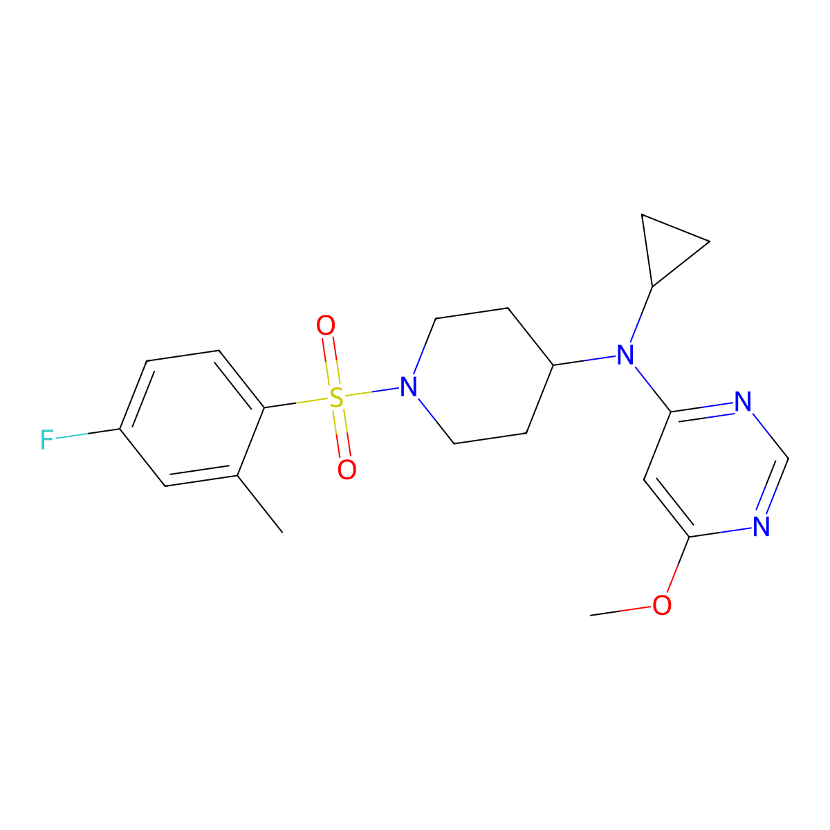 N-cyclopropyl-N-[1-(4-fluoro-2-methylbenzenesulfonyl)piperidin-4-yl]-6-methoxypyrimidin-4-amine molecular structure, CAS 2380086-04-2