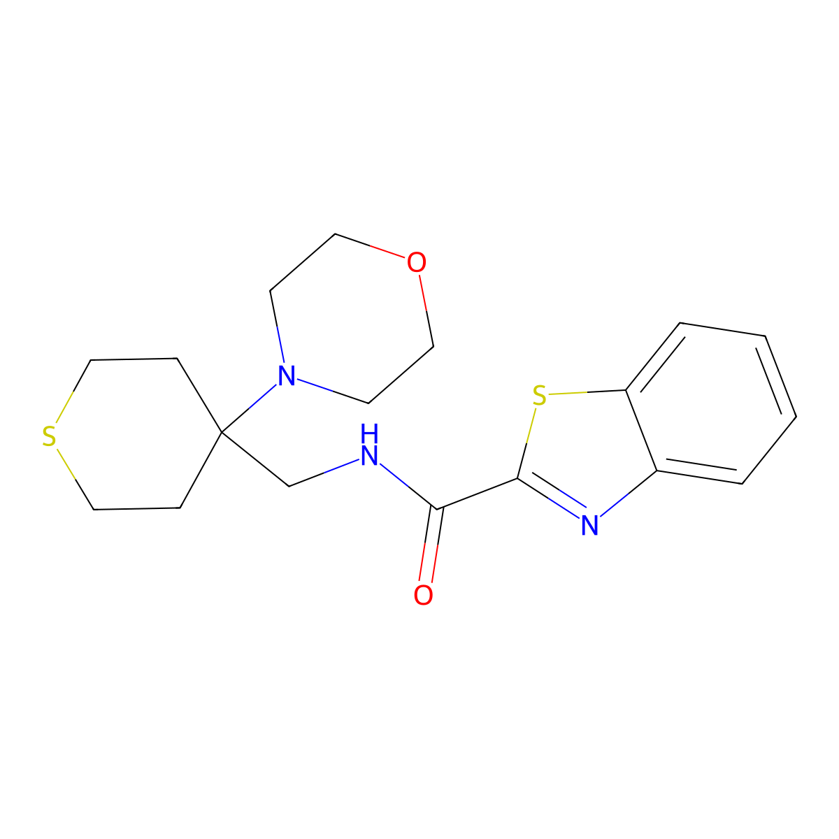 N-{[4-(morpholin-4-yl)thian-4-yl]methyl}-1,3-benzothiazole-2-carboxamide molecular structure, CAS 2380086-05-3