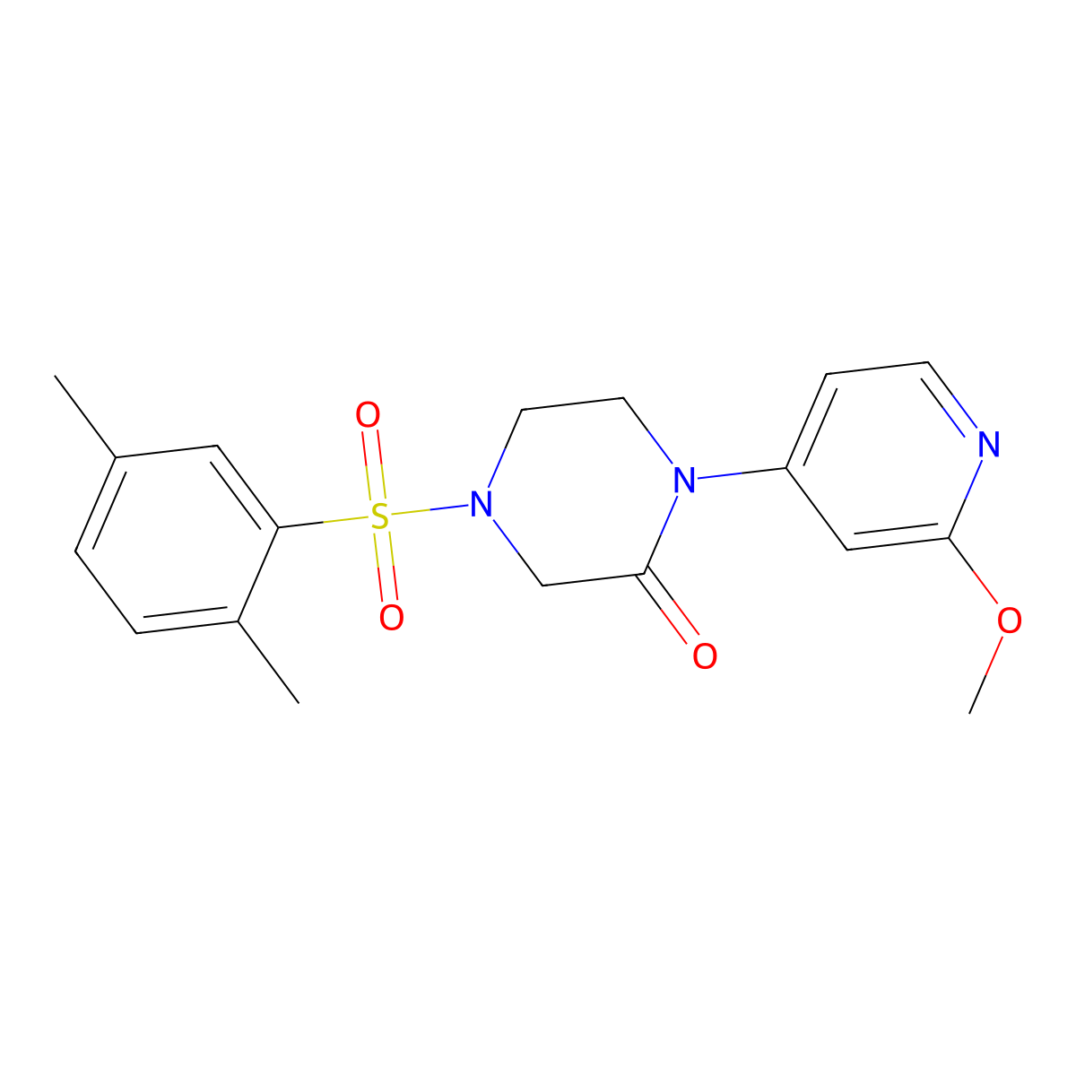 4-(2,5-Dimethylbenzenesulfonyl)-1-(2-methoxypyridin-4-yl)piperazin-2-one molecular structure, CAS 2380086-09-7