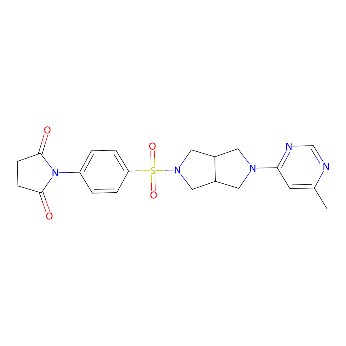1-(4-{[5-(6-Methylpyrimidin-4-yl)-octahydropyrrolo[3,4-c]pyrrol-2-yl]sulfonyl}phenyl)pyrrolidine-2,5-dione molecular structure, CAS 2380086-11-1