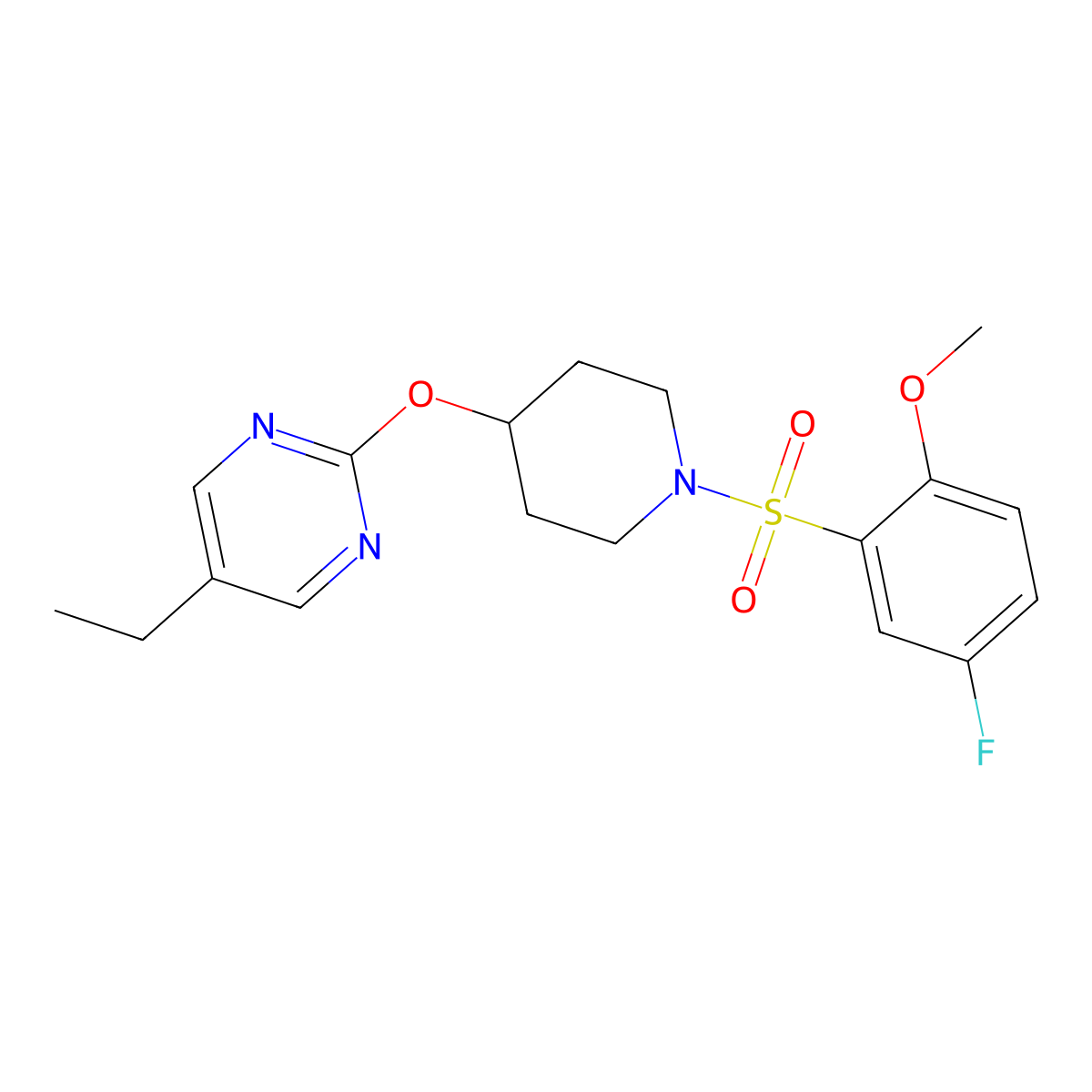 5-Ethyl-2-{[1-(5-fluoro-2-methoxybenzenesulfonyl)piperidin-4-yl]oxy}pyrimidine molecular structure, CAS 2380086-17-7