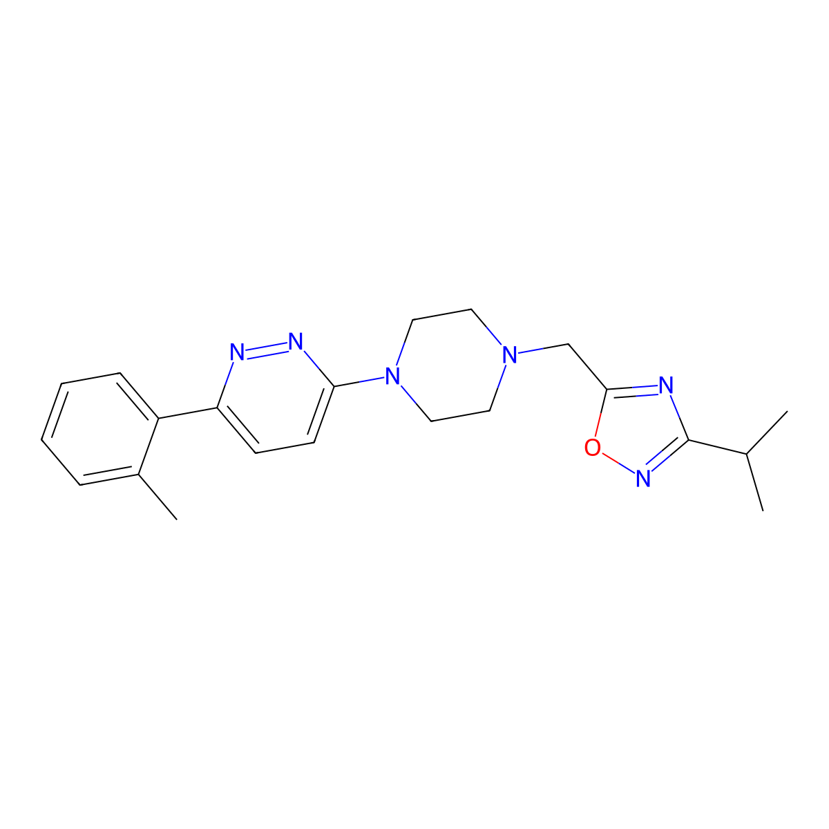 3-(2-Methylphenyl)-6-(4-{[3-(propan-2-yl)-1,2,4-oxadiazol-5-yl]methyl}piperazin-1-yl)pyridazine molecular structure, CAS 2380086-20-2