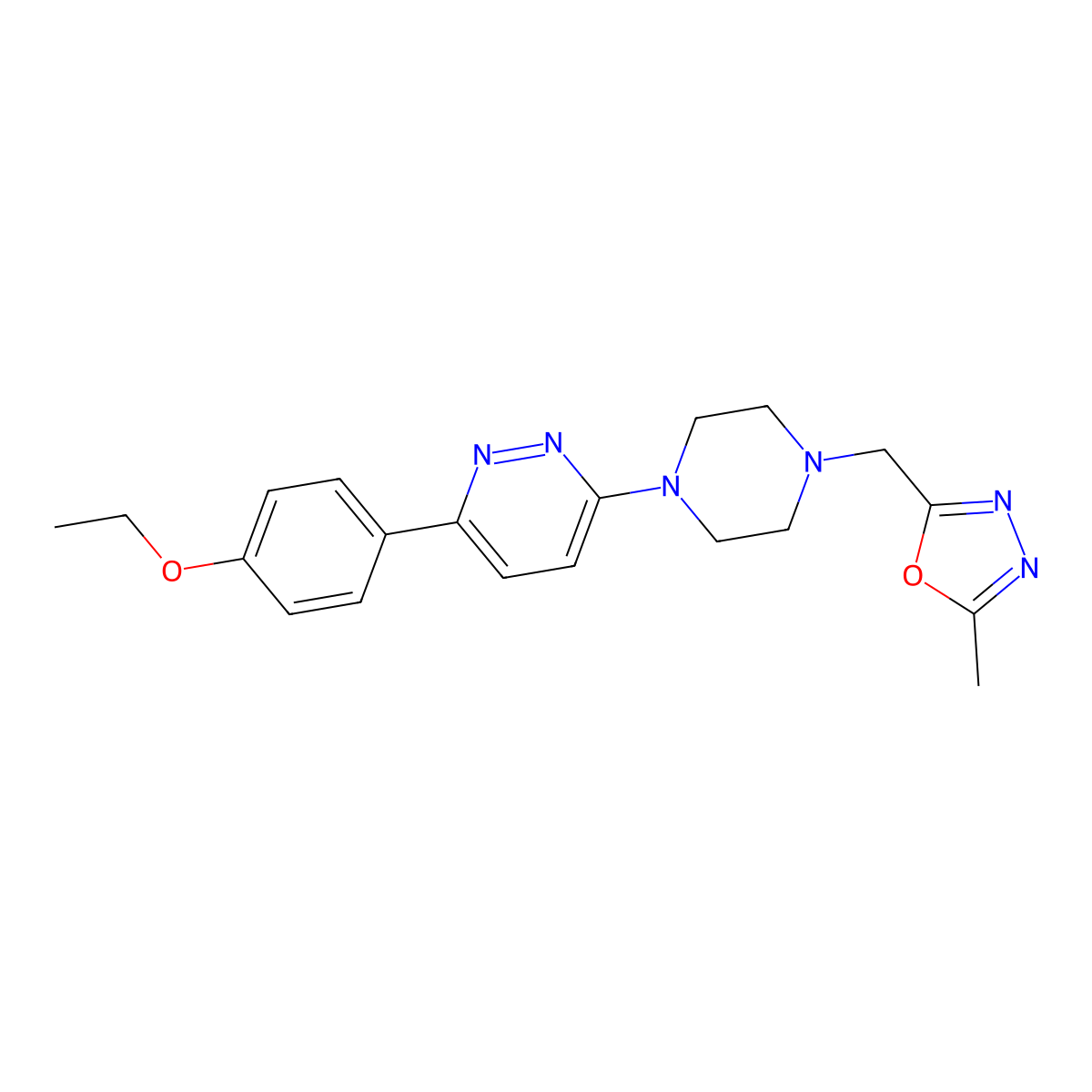 3-(4-Ethoxyphenyl)-6-{4-[(5-methyl-1,3,4-oxadiazol-2-yl)methyl]piperazin-1-yl}pyridazine molecular structure, CAS 2380086-25-7