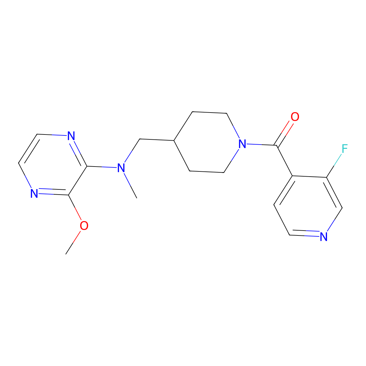 N-{[1-(3-fluoropyridine-4-carbonyl)piperidin-4-yl]methyl}-3-methoxy-N-methylpyrazin-2-amine molecular structure, CAS 2380086-36-0