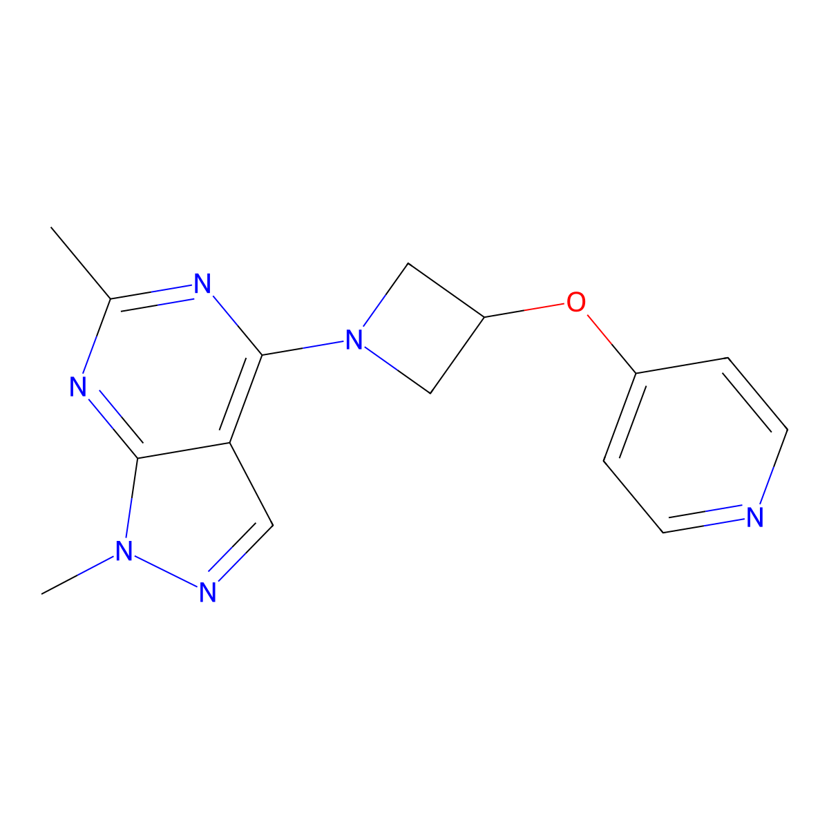 4-[(1-{1,6-dimethyl-1H-pyrazolo[3,4-d]pyrimidin-4-yl}azetidin-3-yl)oxy]pyridine molecular structure, CAS 2380086-39-3