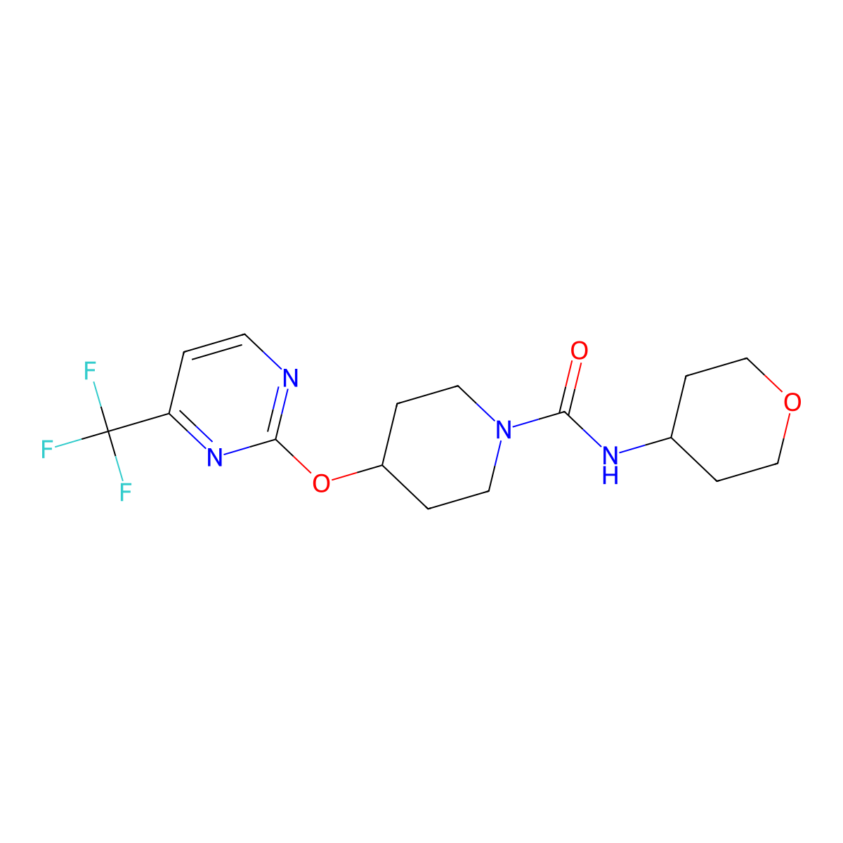 N-(oxan-4-yl)-4-{[4-(trifluoromethyl)pyrimidin-2-yl]oxy}piperidine-1-carboxamide molecular structure, CAS 2380086-44-0