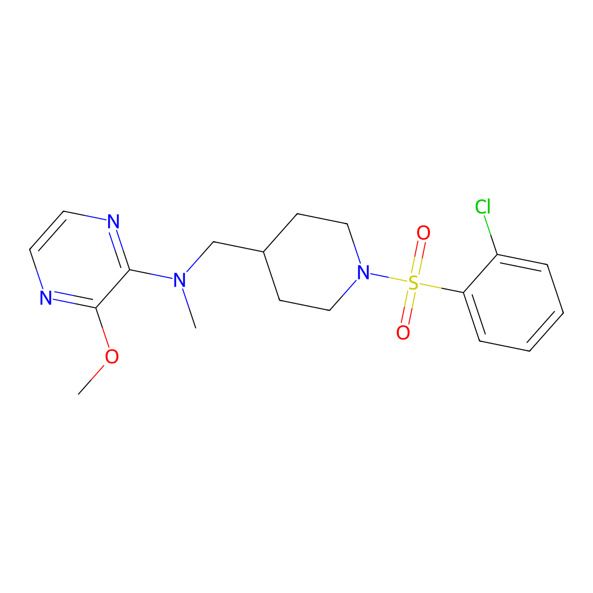 N-{[1-(2-chlorobenzenesulfonyl)piperidin-4-yl]methyl}-3-methoxy-N-methylpyrazin-2-amine molecular structure, CAS 2380086-45-1