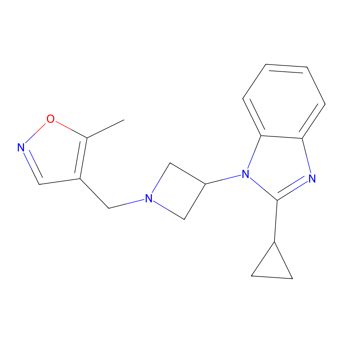 2-cyclopropyl-1-{1-[(5-methyl-1,2-oxazol-4-yl)methyl]azetidin-3-yl}-1H-1,3-benzodiazole molecular structure, CAS 2380086-48-4