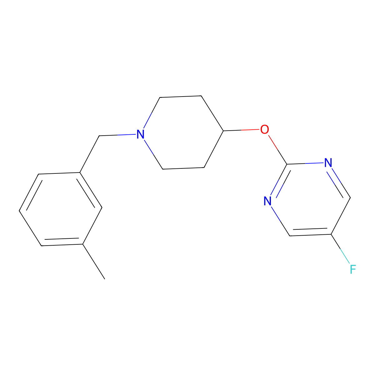 5-Fluoro-2-({1-[(3-methylphenyl)methyl]piperidin-4-yl}oxy)pyrimidine molecular structure, CAS 2380086-63-3