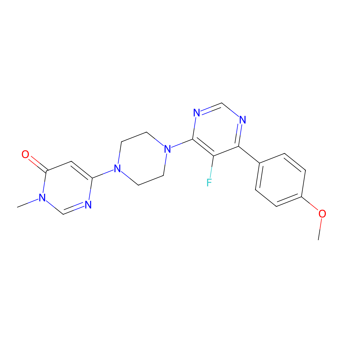 6-{4-[5-Fluoro-6-(4-methoxyphenyl)pyrimidin-4-yl]piperazin-1-yl}-3-methyl-3,4-dihydropyrimidin-4-one molecular structure, CAS 2380086-65-5