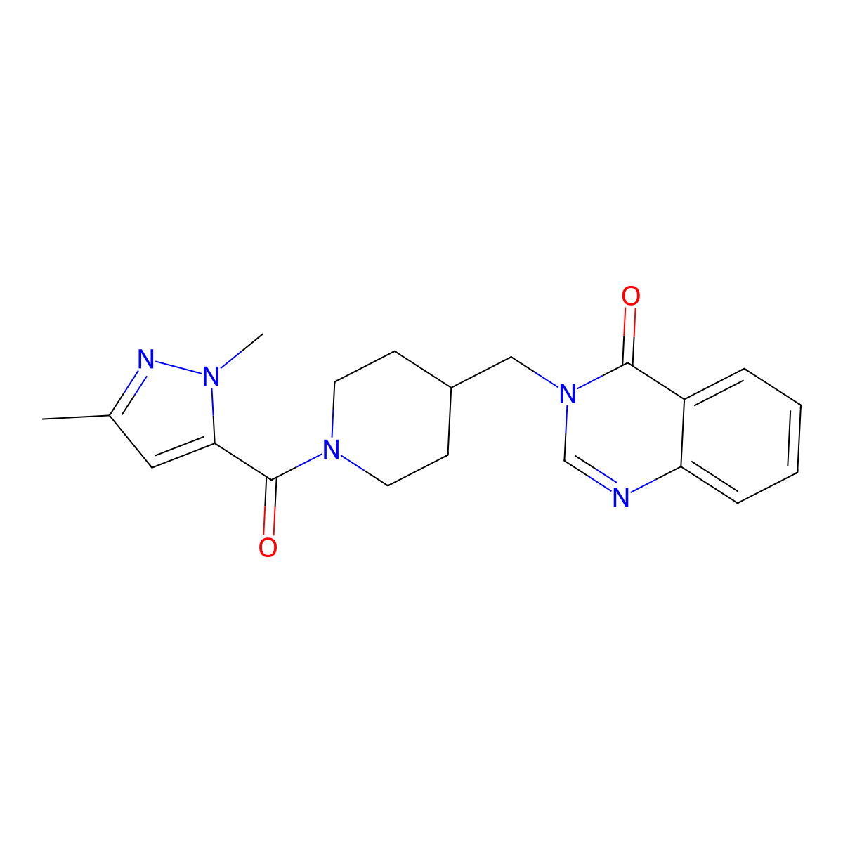 3-{[1-(1,3-dimethyl-1H-pyrazole-5-carbonyl)piperidin-4-yl]methyl}-3,4-dihydroquinazolin-4-one molecular structure, CAS 2380086-67-7