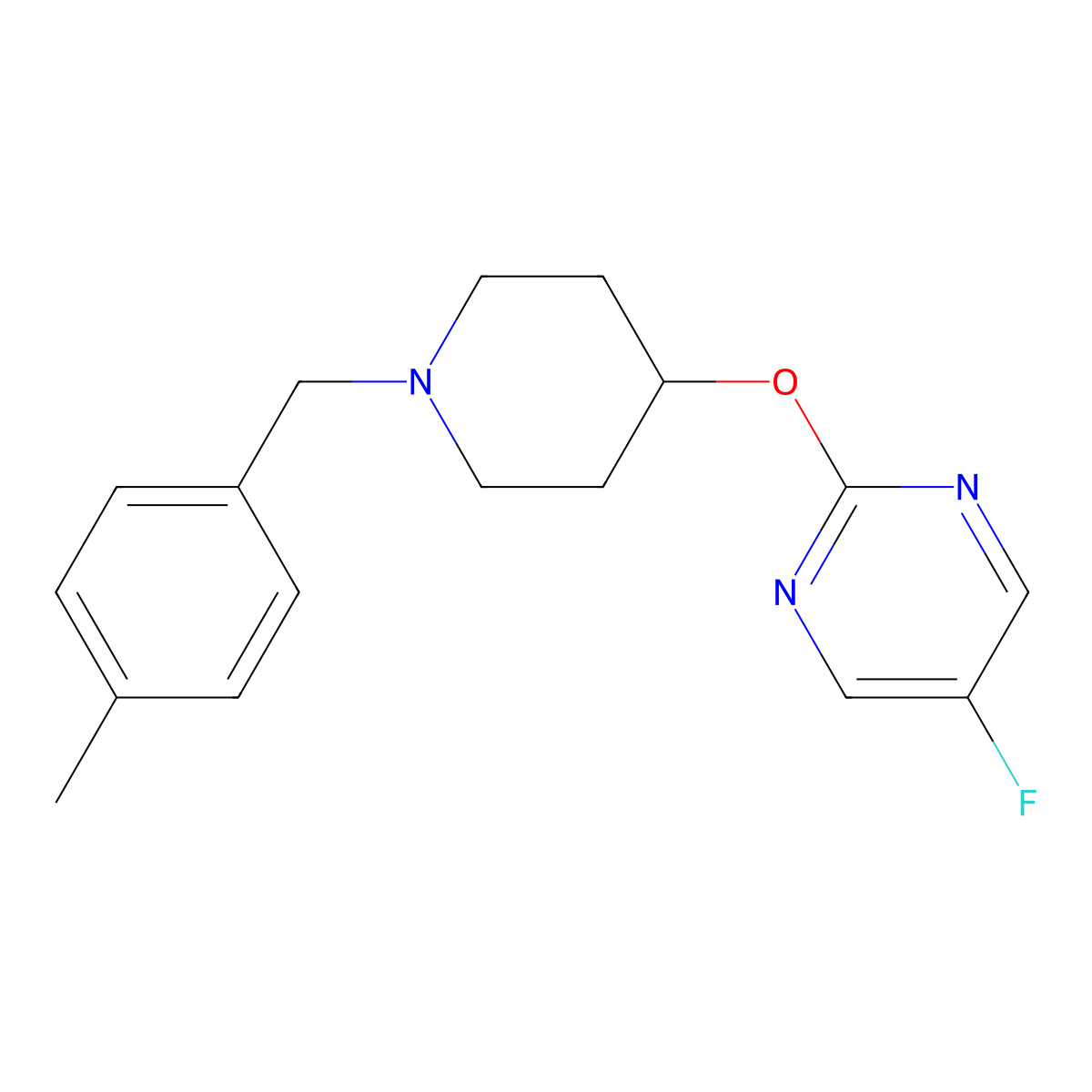 5-Fluoro-2-({1-[(4-methylphenyl)methyl]piperidin-4-yl}oxy)pyrimidine molecular structure, CAS 2380086-69-9
