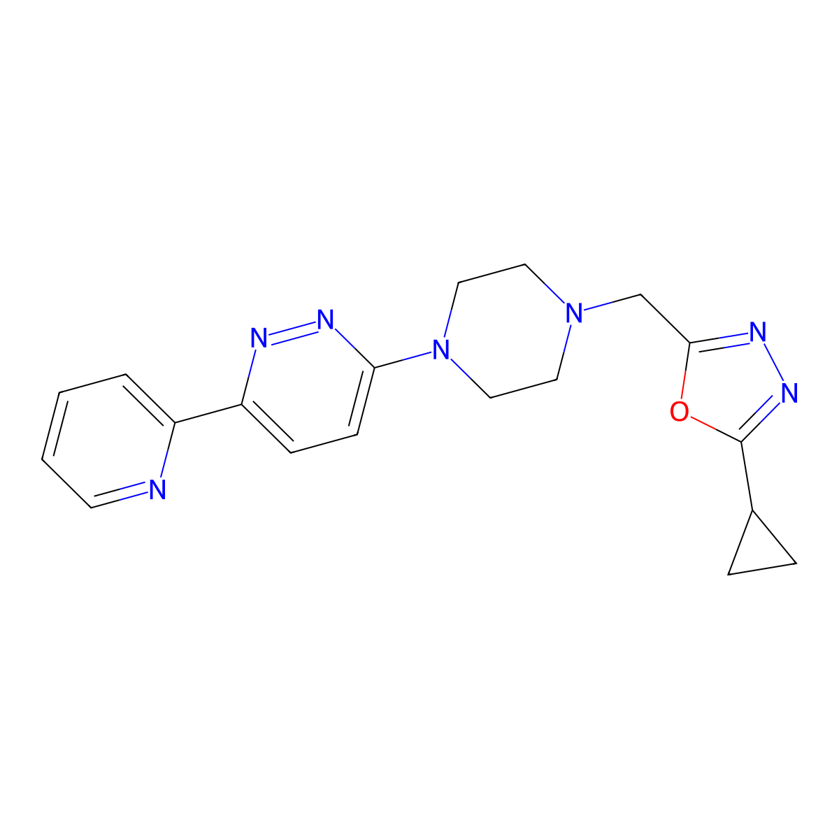 3-{4-[(5-Cyclopropyl-1,3,4-oxadiazol-2-yl)methyl]piperazin-1-yl}-6-(pyridin-2-yl)pyridazine molecular structure, CAS 2380086-74-6