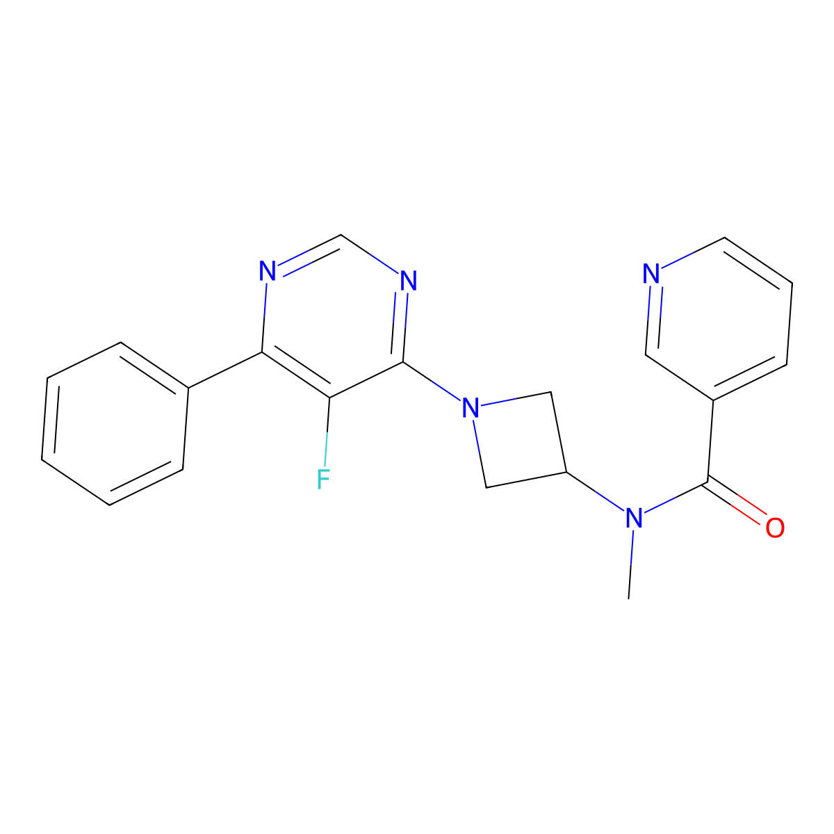 N-[1-(5-Fluoro-6-phenylpyrimidin-4-yl)azetidin-3-yl]-N-methylpyridine-3-carboxamide molecular structure, CAS 2380086-78-0