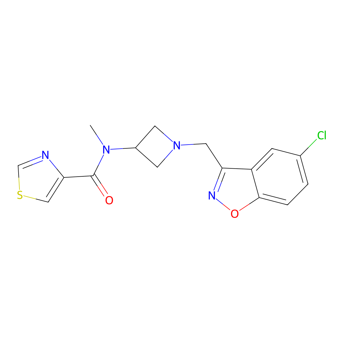 N-{1-[(5-chloro-1,2-benzoxazol-3-yl)methyl]azetidin-3-yl}-N-methyl-1,3-thiazole-4-carboxamide molecular structure, CAS 2380086-79-1