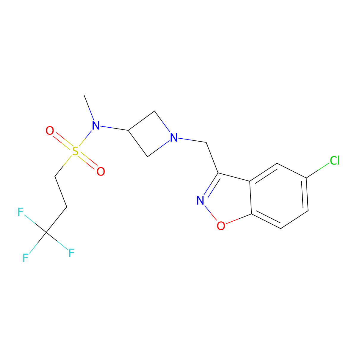 N-{1-[(5-chloro-1,2-benzoxazol-3-yl)methyl]azetidin-3-yl}-3,3,3-trifluoro-N-methylpropane-1-sulfonamide molecular structure, CAS 2380086-80-4