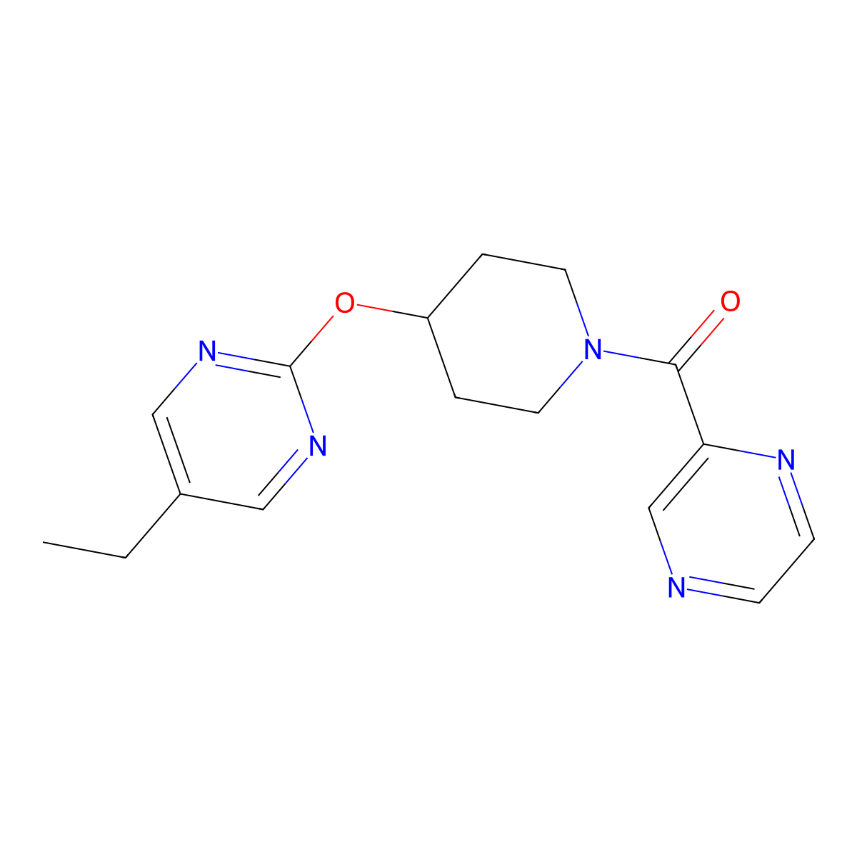 5-Ethyl-2-{[1-(pyrazine-2-carbonyl)piperidin-4-yl]oxy}pyrimidine molecular structure, CAS 2380086-82-6