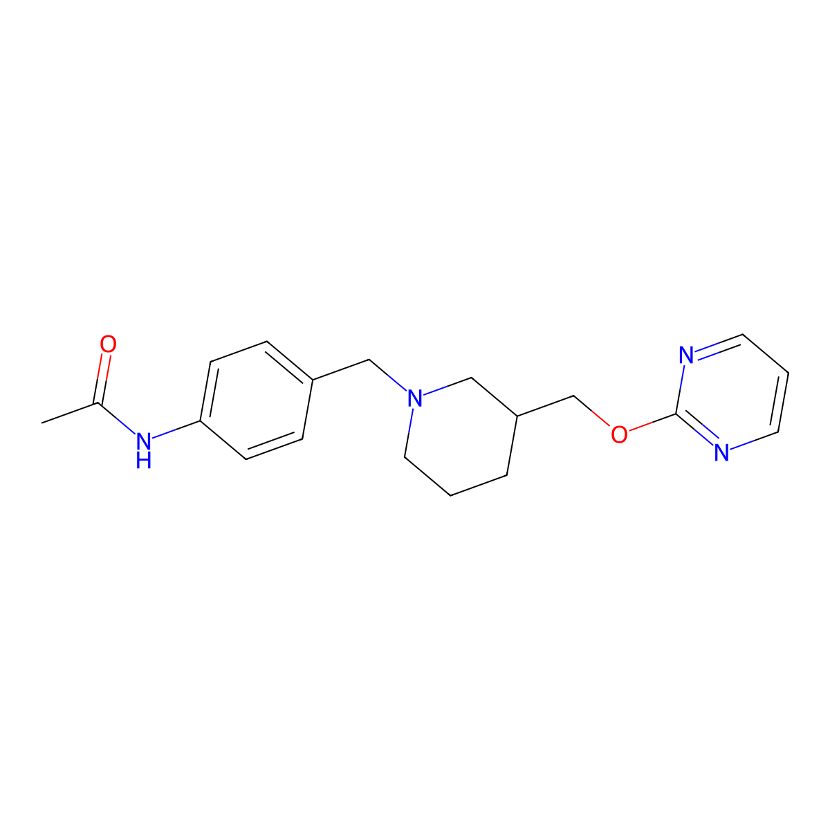 N-[4-({3-[(pyrimidin-2-yloxy)methyl]piperidin-1-yl}methyl)phenyl]acetamide molecular structure, CAS 2380086-90-6