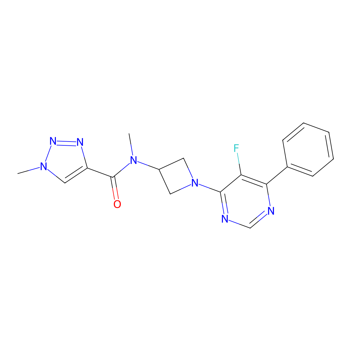 N-[1-(5-fluoro-6-phenylpyrimidin-4-yl)azetidin-3-yl]-N,1-dimethyl-1H-1,2,3-triazole-4-carboxamide molecular structure, CAS 2380086-93-9