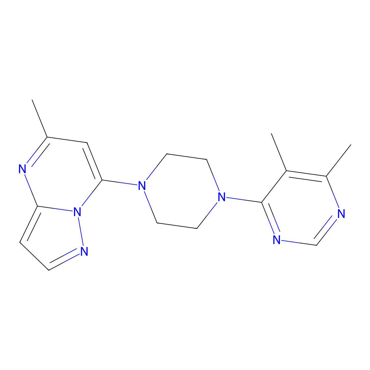 4,5-Dimethyl-6-(4-{5-methylpyrazolo[1,5-a]pyrimidin-7-yl}piperazin-1-yl)pyrimidine molecular structure, CAS 2380086-94-0