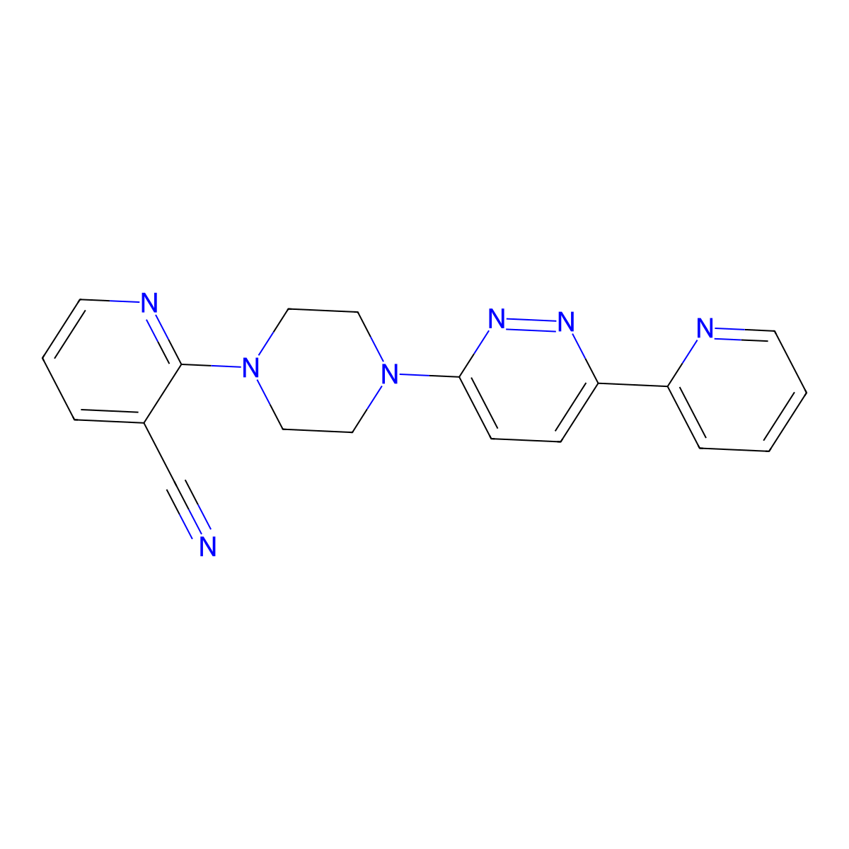 2-{4-[6-(Pyridin-2-yl)pyridazin-3-yl]piperazin-1-yl}pyridine-3-carbonitrile molecular structure, CAS 2380086-95-1