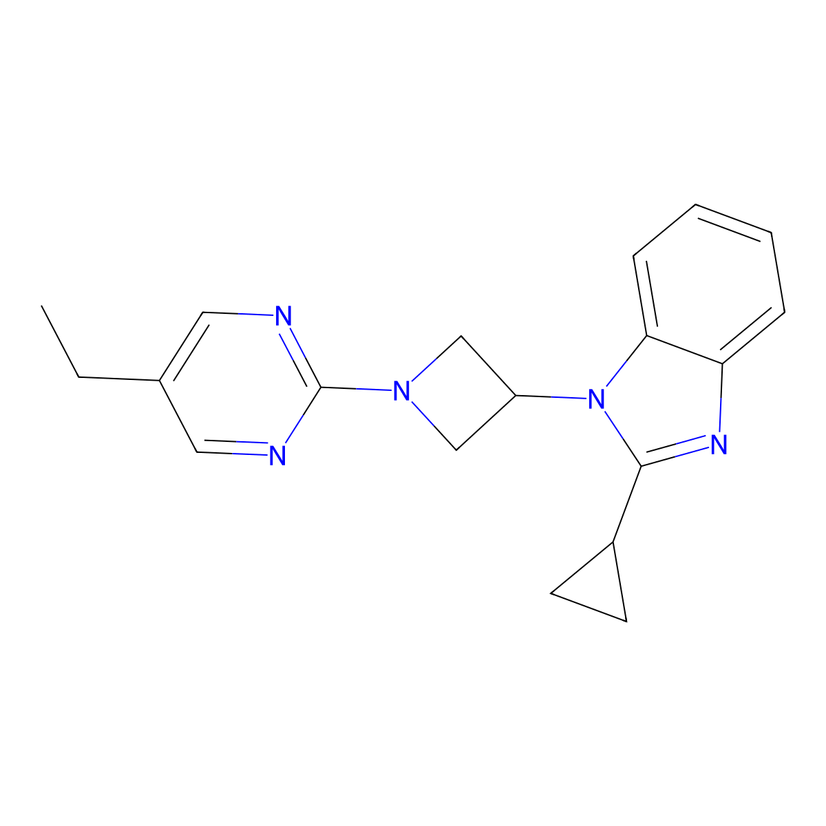 2-cyclopropyl-1-[1-(5-ethylpyrimidin-2-yl)azetidin-3-yl]-1H-1,3-benzodiazole molecular structure, CAS 2380086-96-2