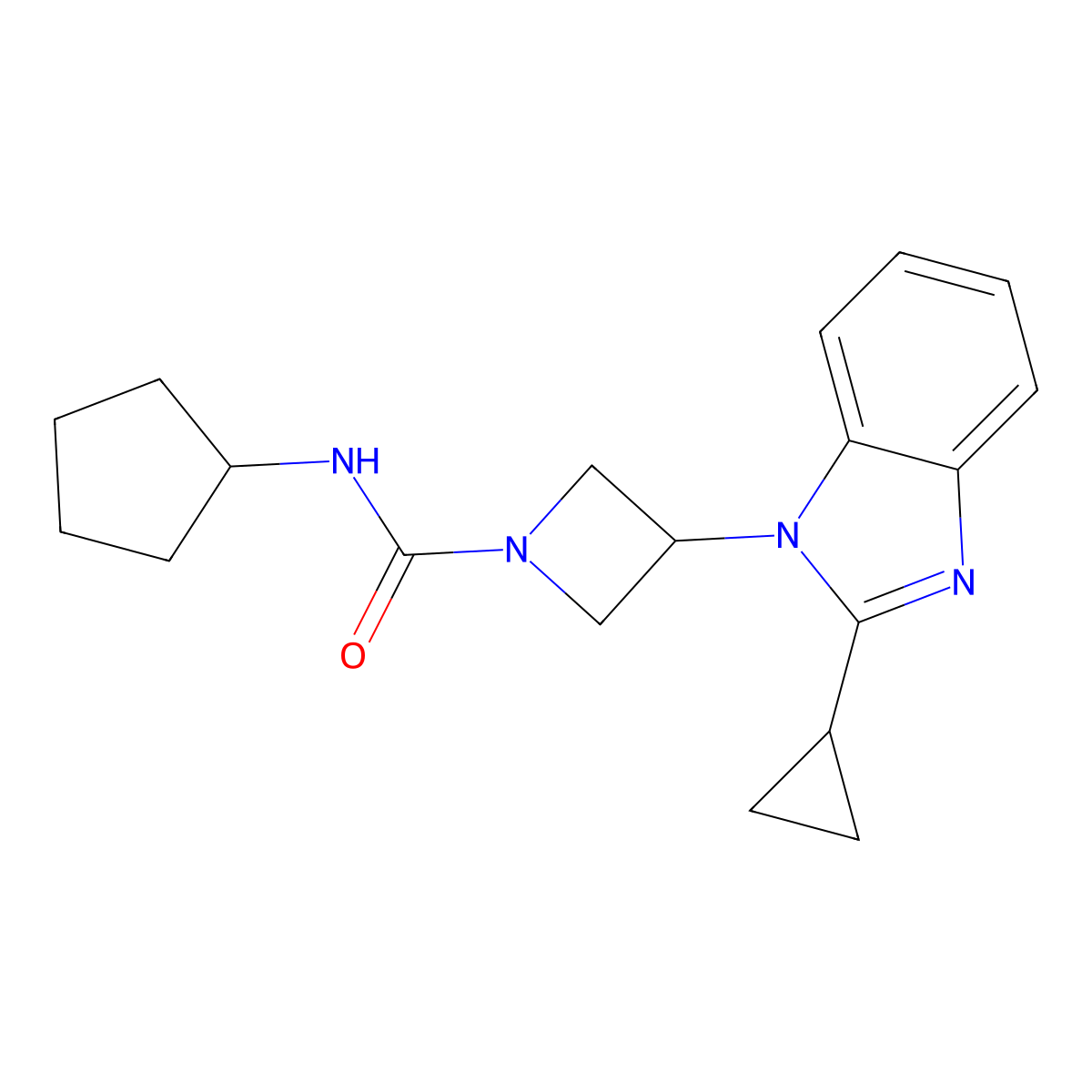 N-cyclopentyl-3-(2-cyclopropyl-1H-1,3-benzodiazol-1-yl)azetidine-1-carboxamide molecular structure, CAS 2380086-99-5